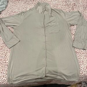 Beige Button-Up Shirt cotton sleepwear